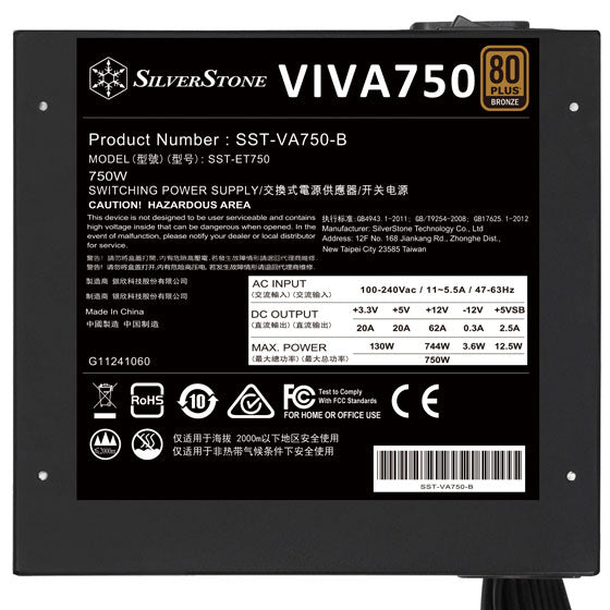 SilverStone Power Supply VIVA 750 750 Watt 80+ Bronze SilverStone Power Supply VIVA 750 750 Watt 80+ Bronze